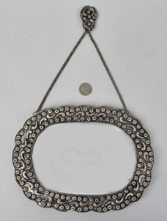 Appraisal: Small SE Asian Repousse Metal Hanging Mirror possibly Tibetan with