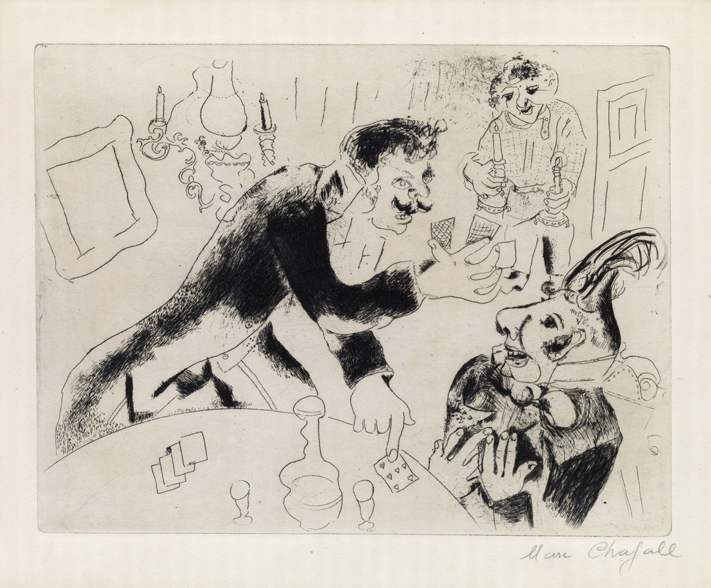 Appraisal: MARC CHAGALL Les cartes jouer Etching - x mm x