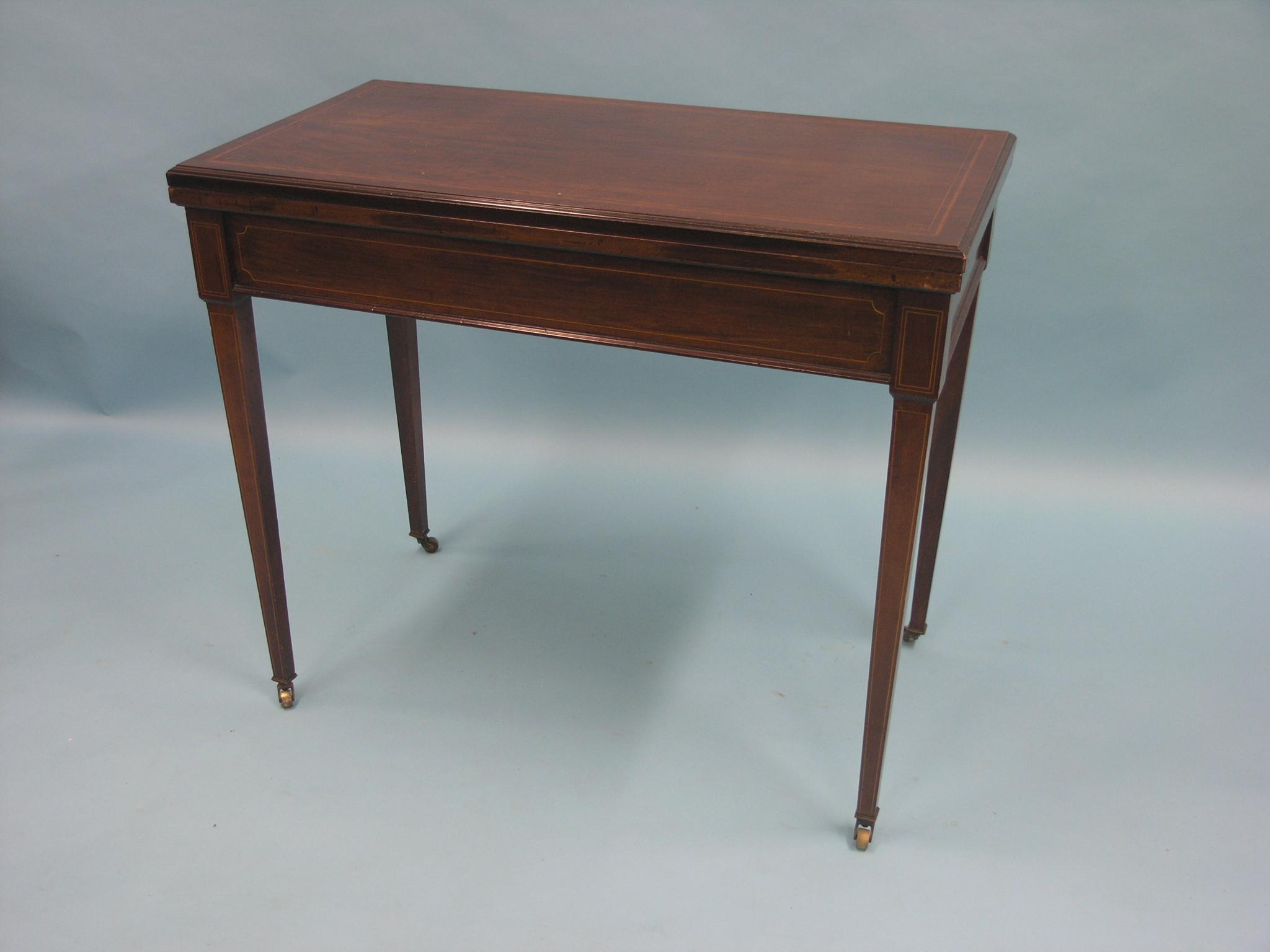 Appraisal: A late Victorian mahogany card table rectangular top with satinwood