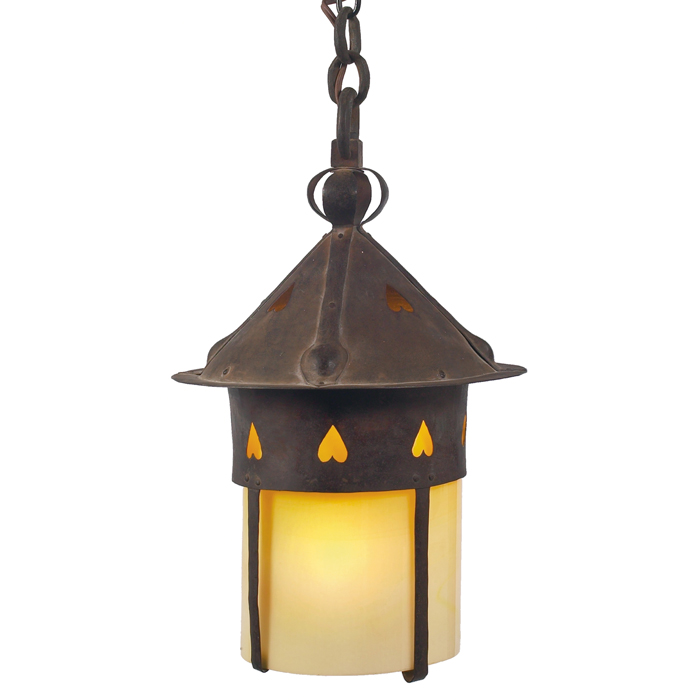 Appraisal: Gustav Stickley lantern largecylindrical form with heart cut-outs over anoriginal