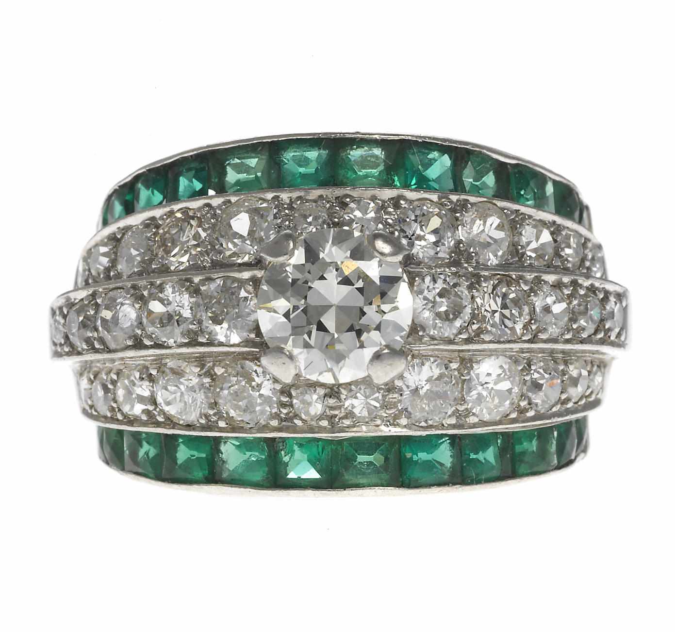 Appraisal: A diamond and synthetic emerald ring central round brilliant-cut diamond