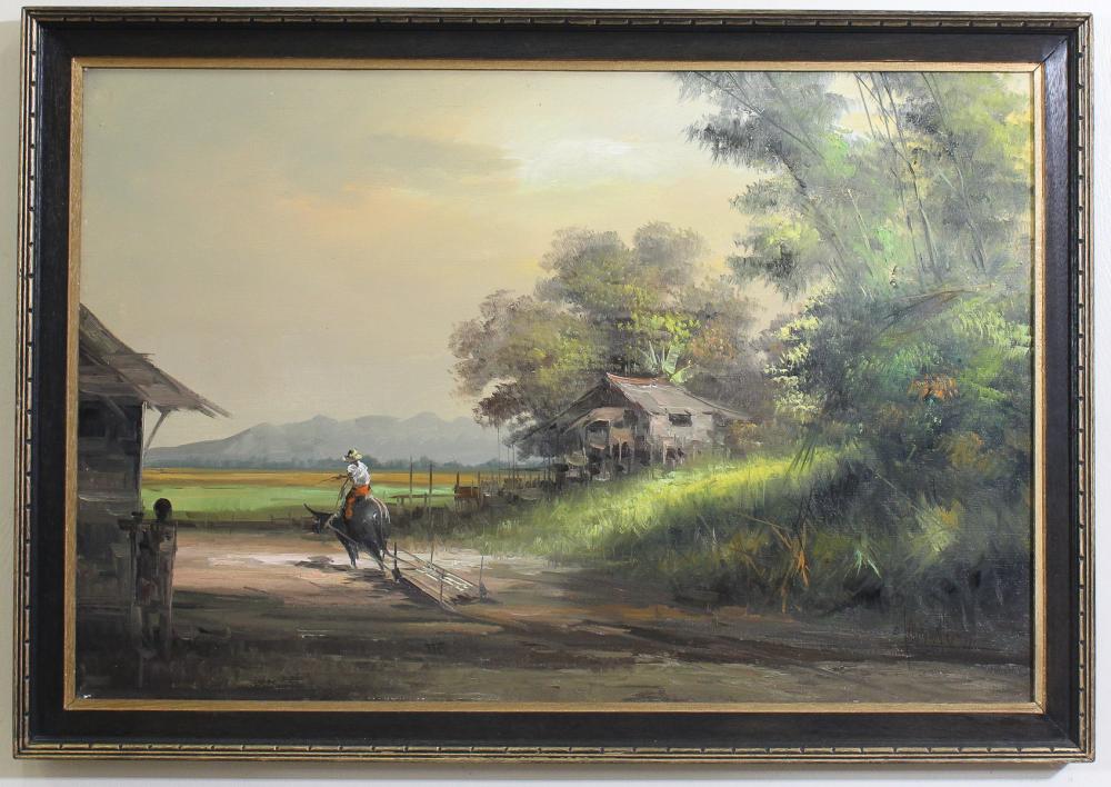 Appraisal: EDGARDO SARMIENTO Philippines born oil on canvas figure riding an