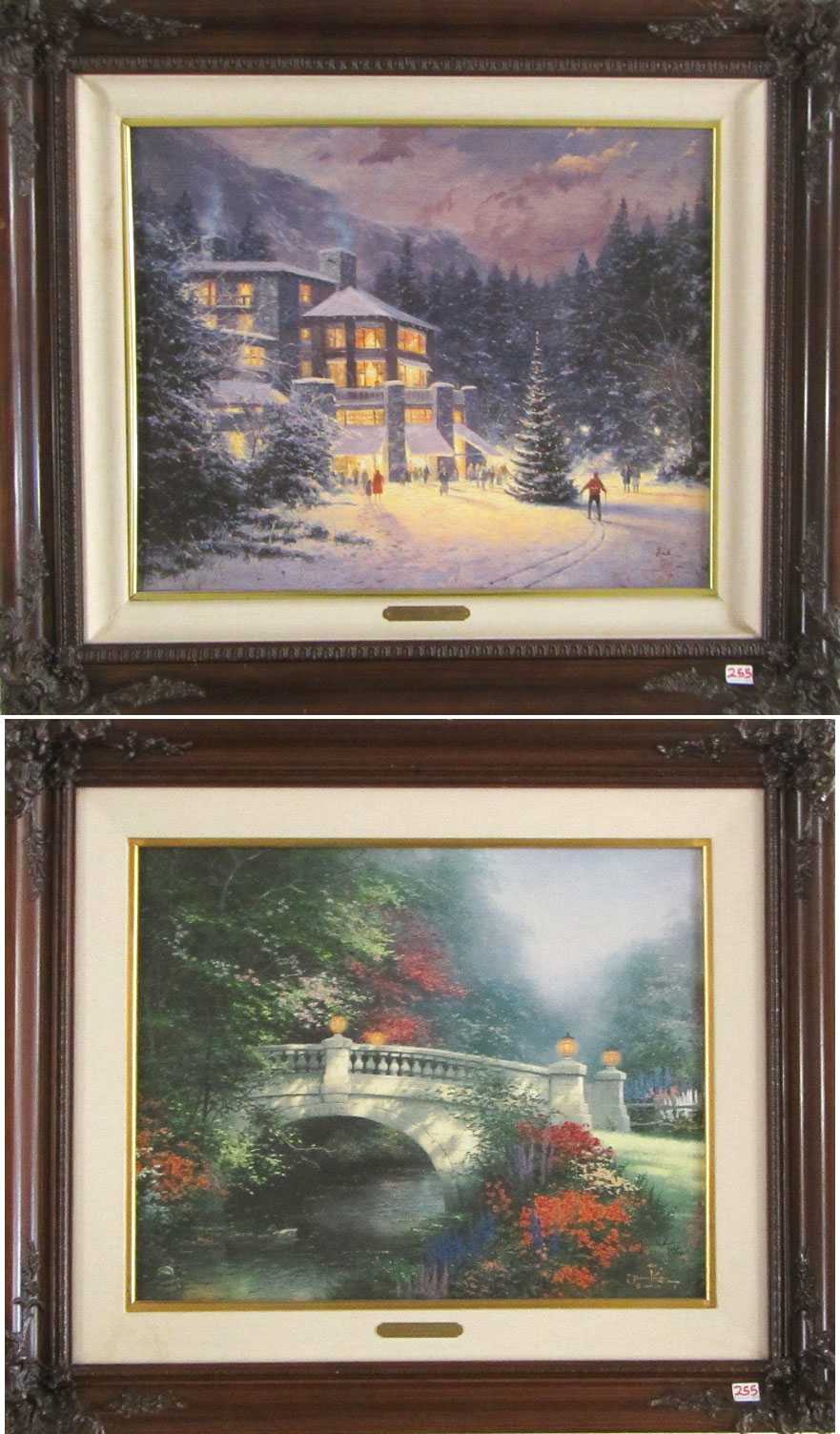 Appraisal: THOMAS KINKADE TWO EMBELLISHED OFFSET LITHOGRAPHS ON CANVAS United States