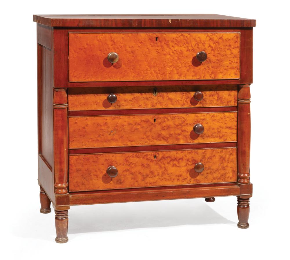 Appraisal: American Classical Cherrywood and Birdseye Maple Four-Drawer Chest c -