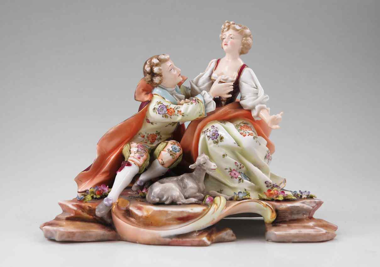 Appraisal: FINE VOLKSTEDT PORCELAIN FIGURAL GROUP Well dressed courting couple accompanied