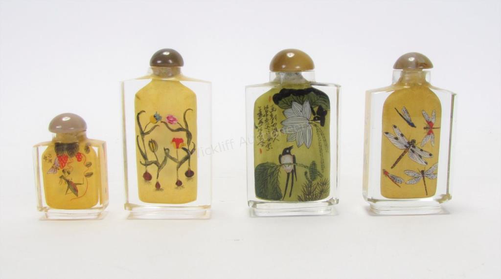 Appraisal: Group Four Oriental Glass Snuff Bottles all inside painted including