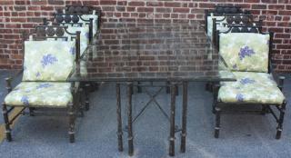 Appraisal: Giacometti Style Patinated Iron Table and Chairs A really great