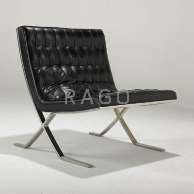 Appraisal: NICO ZOGRAPHOS Lounge chair USA s Leather and stainless steel