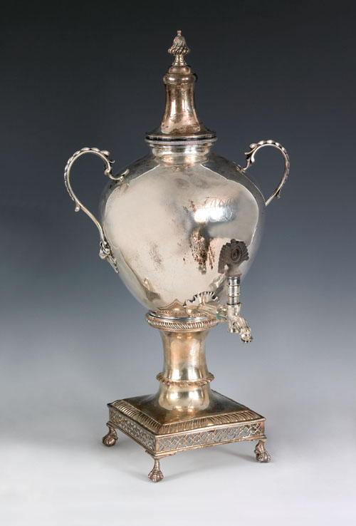 Appraisal: Georgian silver water urn ca - bearing the makers mark