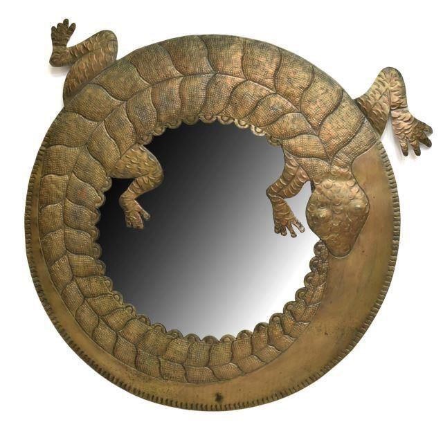 Appraisal: Circular Mexican tin framed mirror the frame fashioned as lizard