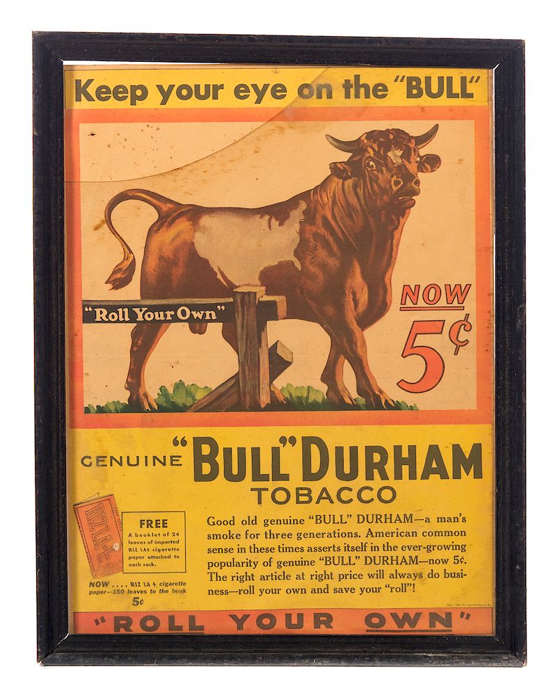 Appraisal: Bull Durham Tobacco Cent Poster Measures tall wide Good original