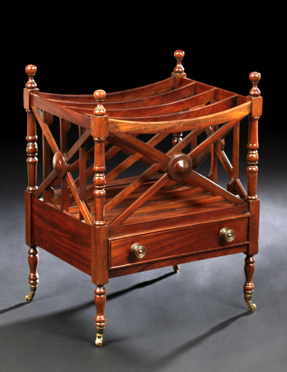 Appraisal: Regency-Style Mahogany Canterbury of rectangular form fitted with four slotted