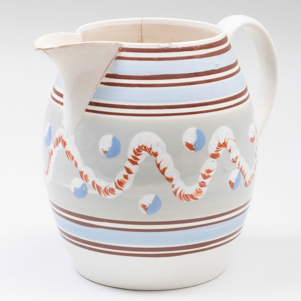 Appraisal: English Mochaware Pitcher in diam Condition Minor wear shallow hairline