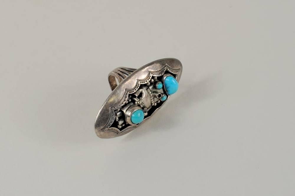 Appraisal: Navajo Silver Turquoise Ring by Helen Long Vintage Navajo silver