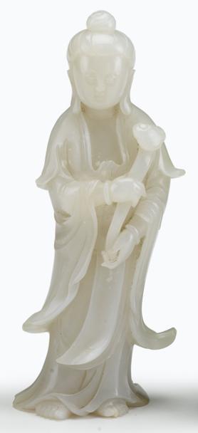 Appraisal: Chinese white jade Quanyin figureTall female immortal grasping ruyi scepter