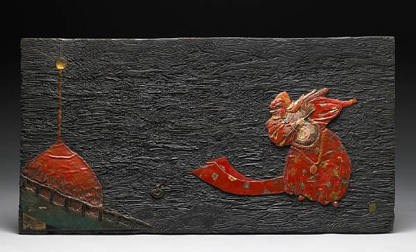 Appraisal: A large inlaid lacquer plaque Ritsuo School featuring the Bugaku