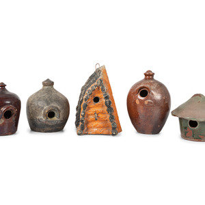 Appraisal: Five Redware and Stoneware Birdhouses one marked Wilbur Klay Dec