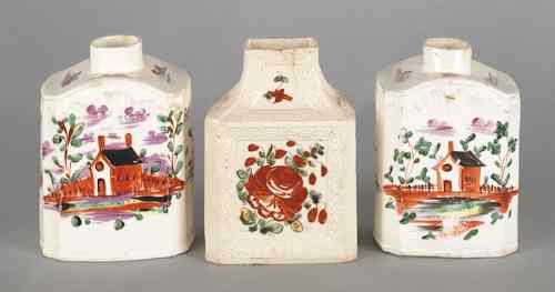 Appraisal: Three English creamware tea caddies early th c