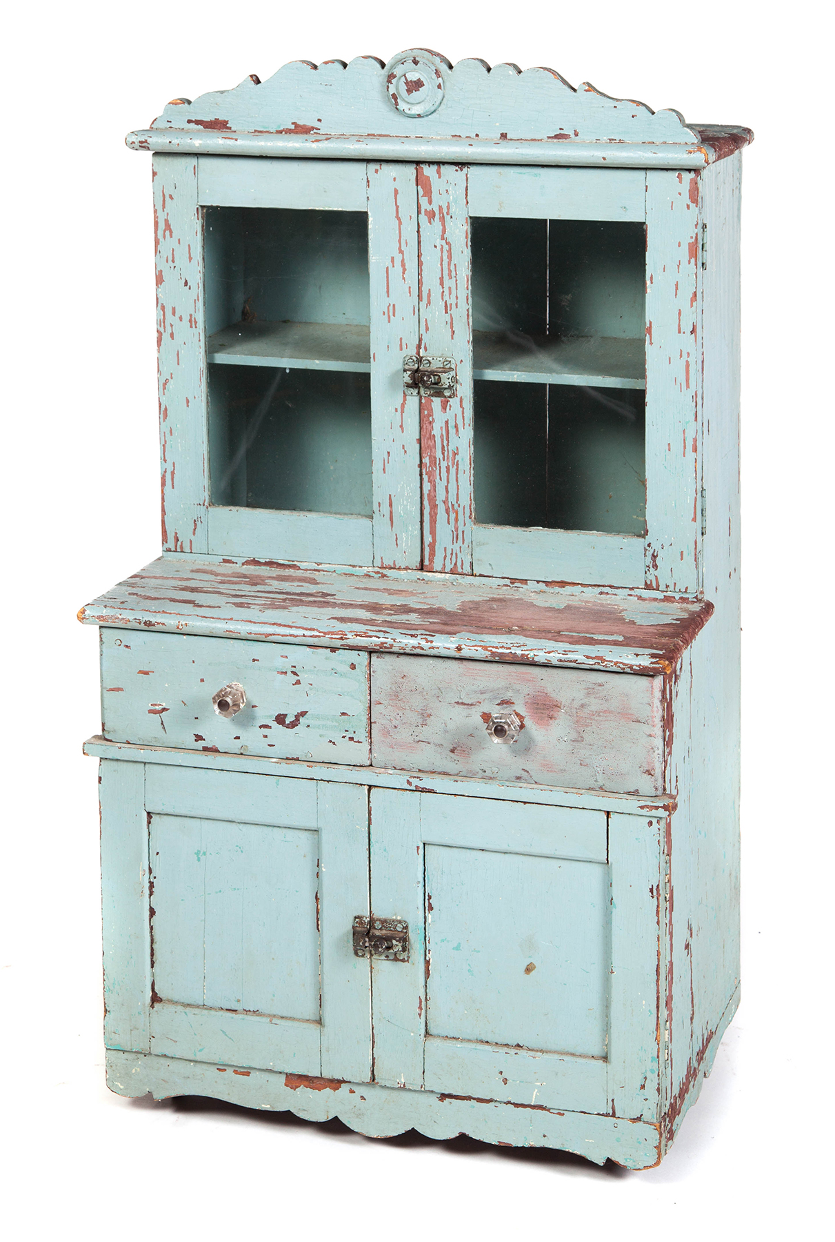 Appraisal: AMERICAN CHILD-SIZE STEPBACK CUPBOARD Second half- th century pine One-piece