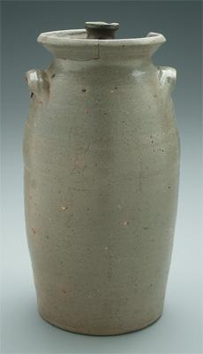 Appraisal: Salt glazed stoneware churn two applied lugs one above inscribed