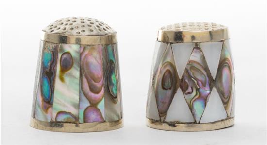 Appraisal: Sale Lot A Pair of Mother-of-Pearl Mounted Thimbles one with