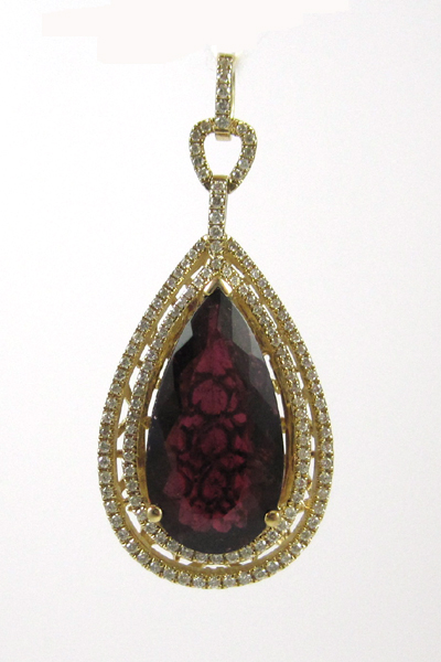 Appraisal: TOURMALINE AND DIAMOND PENDANT with AGI appraisal The k yellow