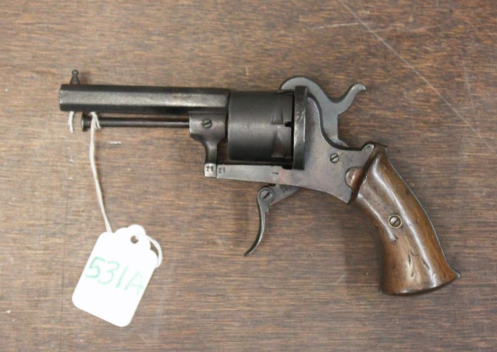 Appraisal: ANTIQUE DOUBLE ACTION PINFIRE REVOLVER Lefaucheux style mm pinfire caliber