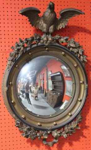 Appraisal: Early th Century Bullseye Mirror Bronze leaf convex mirror with