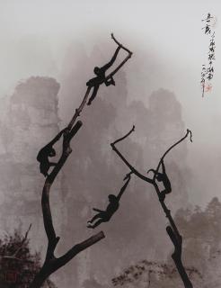 Appraisal: Photograph Don Hong Don Hong-aoi Chinese - Gibbons at Play