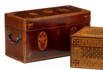 Appraisal: George III satinwood inlaid mahogany tea caddy late th century