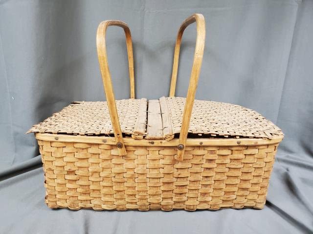 Appraisal: Antique flip top picnic basket with two handles measuring x