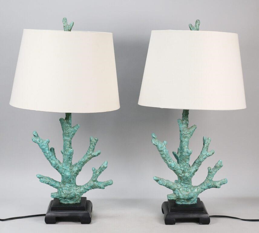 Appraisal: Two composite coral lamps H to top of finial both