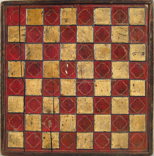 Appraisal: Carved and painted double sided gameboard th c x