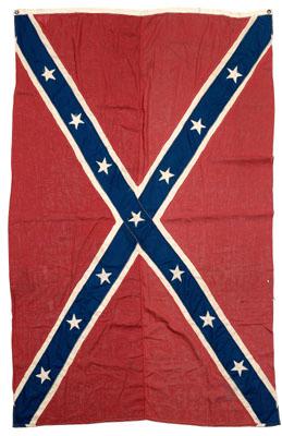 Appraisal: Confederate flag machine sewn cotton and linen two grommets possibly