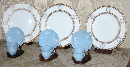 Appraisal: Title Wedgwood Service Plates with embossed medallions pattern X English