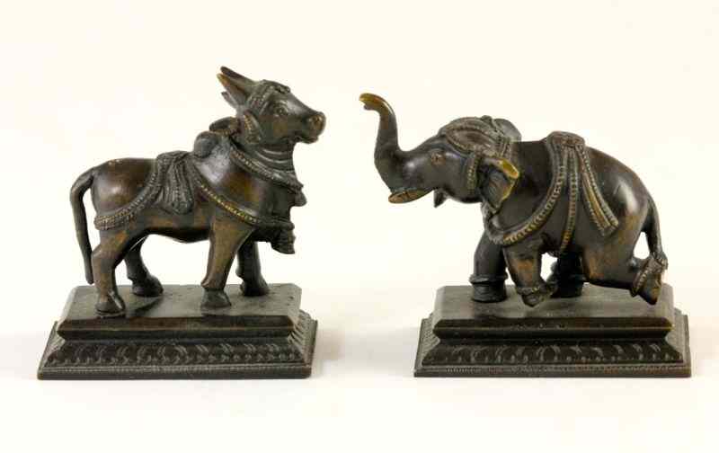 Appraisal: Bronze Indian Idolscast bronze one of a decorated bull on