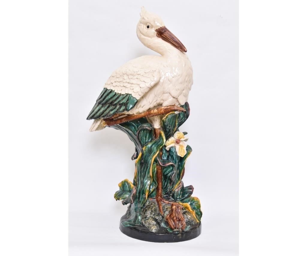 Appraisal: Colorful Majolica-style ceramic pelican-shaped umbrella stand h x w x