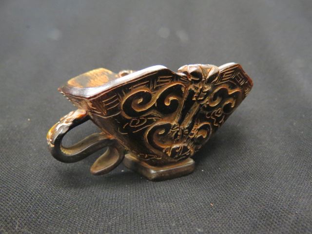 Appraisal: Chinese Carved Horn Libation Cup creamer shape x