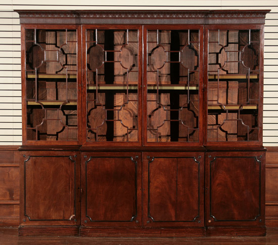 Appraisal: George III Style Mahogany Breakfront-Bookcase Late th Century In four