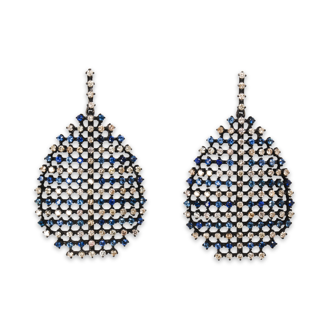 Appraisal: A PAIR OF DIAMOND AND SAPPHIRE EARRINGS A pair of