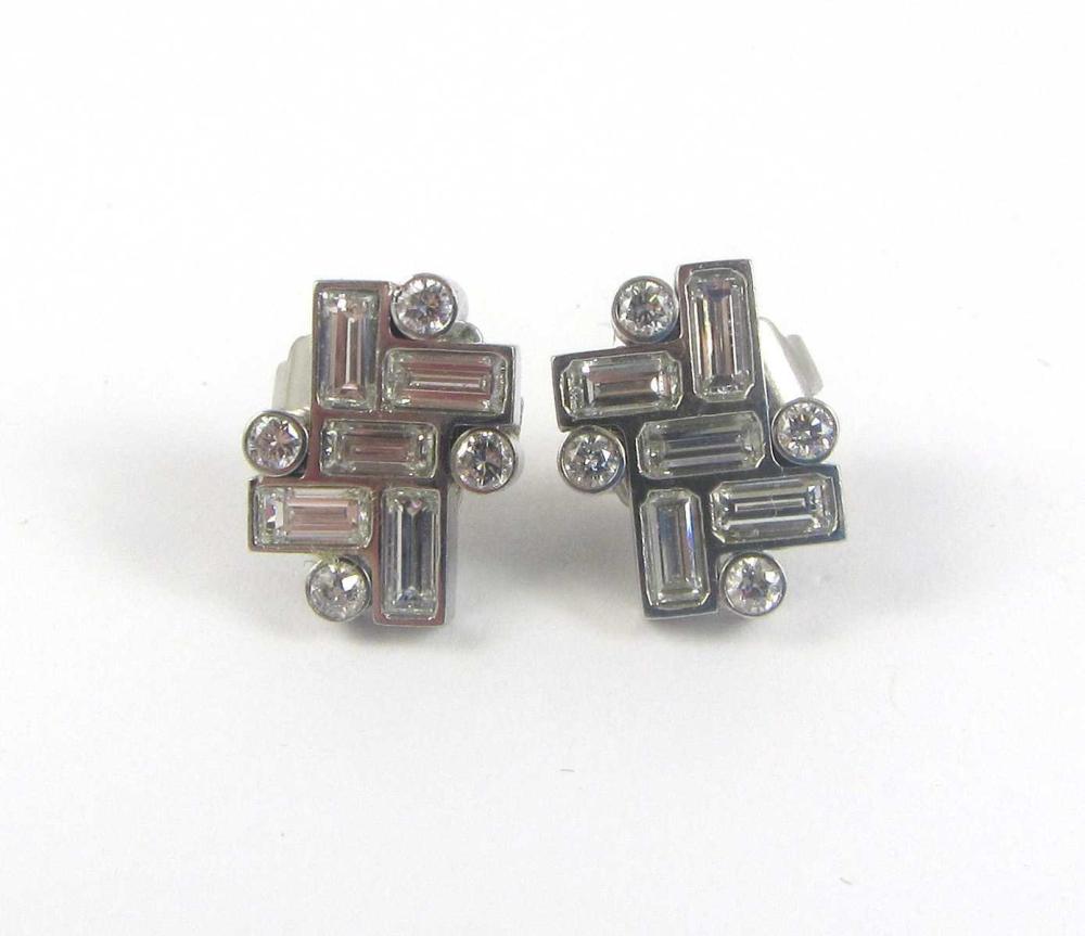 Appraisal: ELLEARD HEFFERN DIAMOND AND PLATINUM EARRINGS Each platinum stud earring