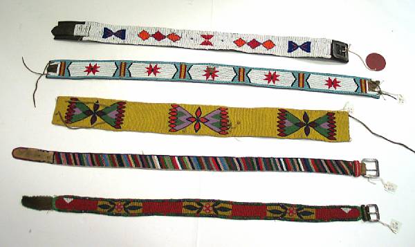 Appraisal: Five Native American beaded belts Including Blackfoot Plateau Wishram and