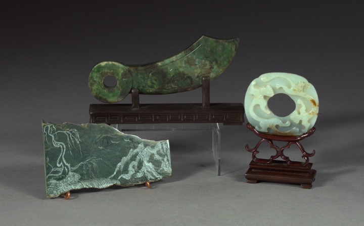 Appraisal: Group of Three Oriental Carved Jade Items consisting of a