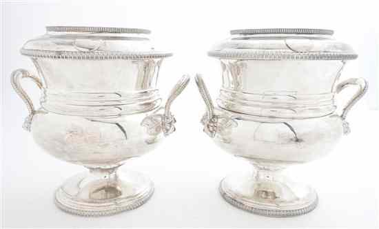 Appraisal: A Pair of George III Silverplate Wine Coolers Sheffield circa