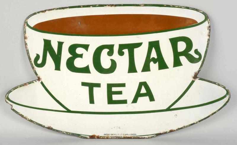 Appraisal: Porcelain Nectar Tea Die-Cut Sign Description s to s Graphically