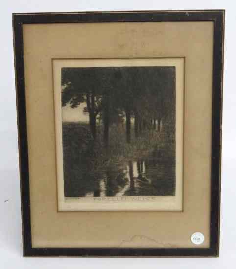 Appraisal: th c etching ''Forellenweiher'' signed Franz Stuck German - Sight