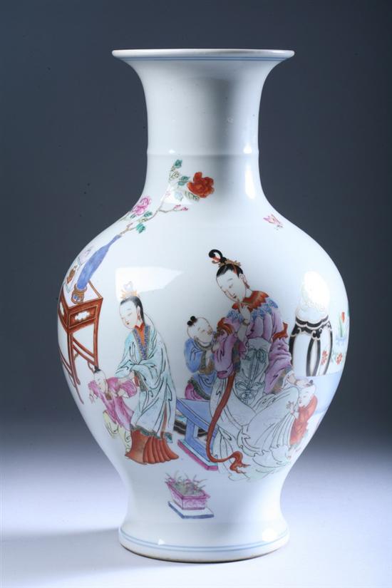 Appraisal: CHINESE FAMILLE ROSE PORCELAIN BALUSTER VASE Kangxi underglazed blue six-character