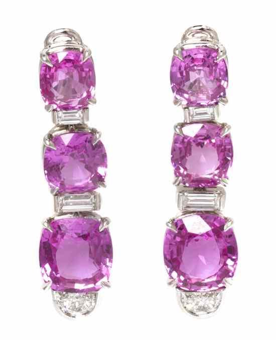 Appraisal: A Pair of Platinum Pink Sapphire and Diamond Earrings Bulgari