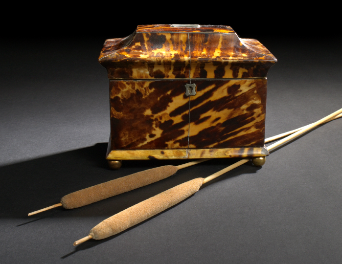 Appraisal: English Nickel Silver-Inlaid Richly Figured Blonde Tortoiseshell and Bone Double-Compartment