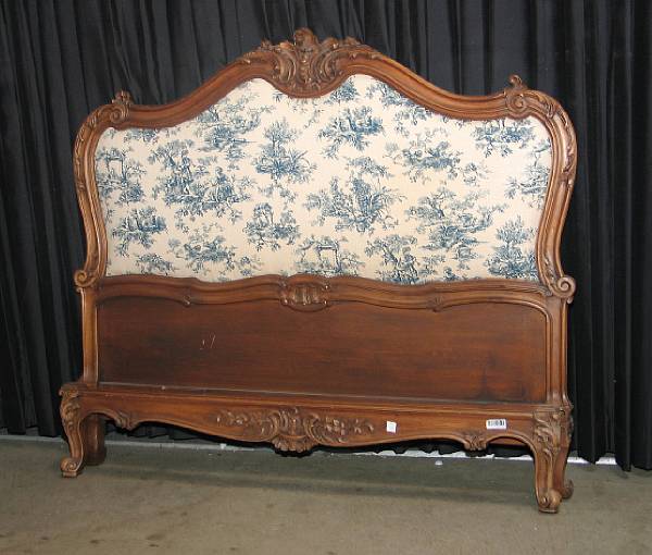 Appraisal: A Louis XV style hardwood and toile upholstered headboard and